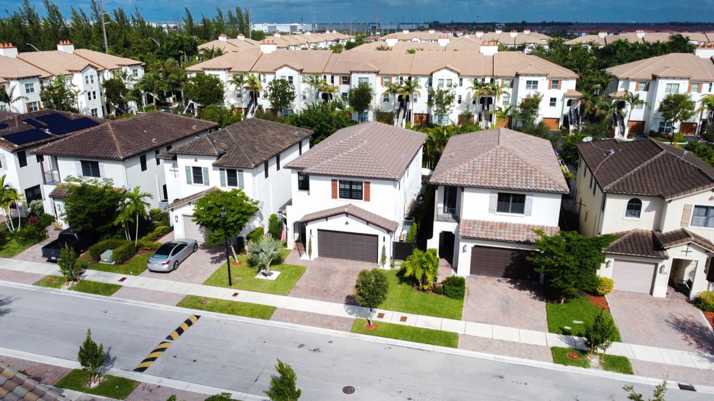Aerial drone photo of a South Florida neighborhood